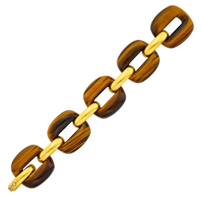 Lot 8 - Gold and Tiger's Eye Link Bracelet