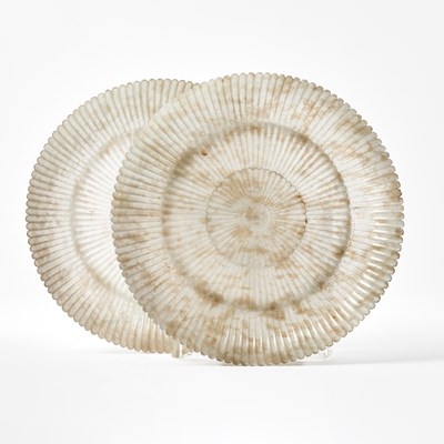 Lot 396 - A Pair of Chinese Mughal-Style Carved Jade Flower Dishes