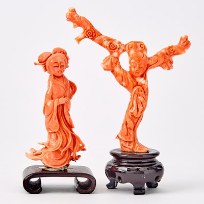 Lot 466 - Two Chinese Coral Figural Carvings