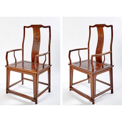 Lot 111 - A Pair of Chinese Hardwood Armchairs