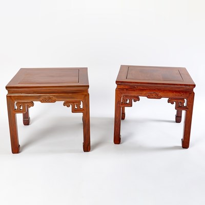 Lot 112 - A Pair of Chinese Huanghuali Square-Form Stools