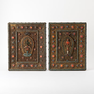 Lot 613 - A Pair of Tibetan Bejeweled Votive Plaques