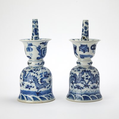 Lot 563 - A Pair of Chinese Blue and White Porcelain Incense Holders