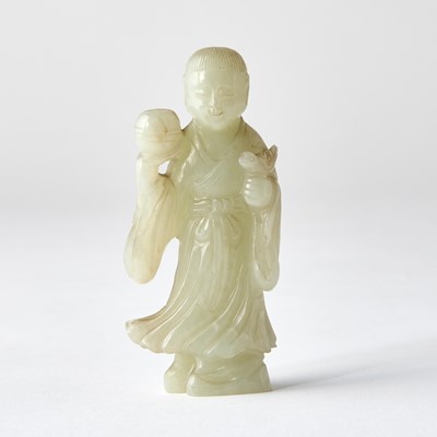 Lot 370 - A Chinese Celadon Jade Carving of a Boy