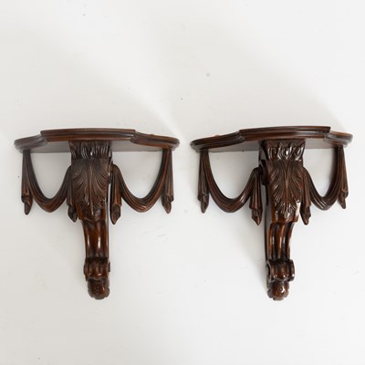 Lot 174 - Pair of Carved Mahogany Wall Brackets