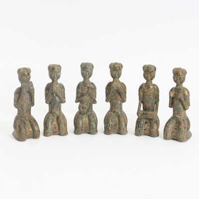 Lot 180 - Set of Six Patinated Metal Chinese Figures