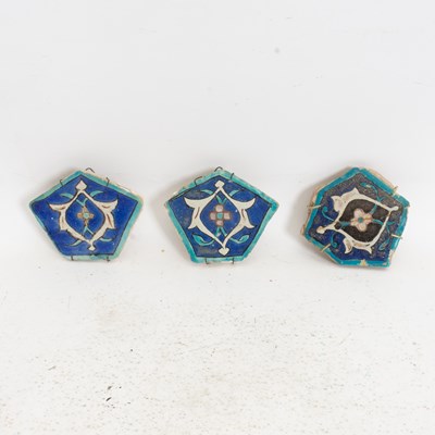 Lot 183 - Group of Three Polygonal Timurid Cuerda Seca Pottery Tiles
