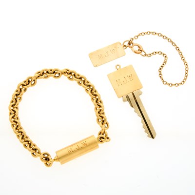 Lot 2193 - Two Gold Bracelets and Key