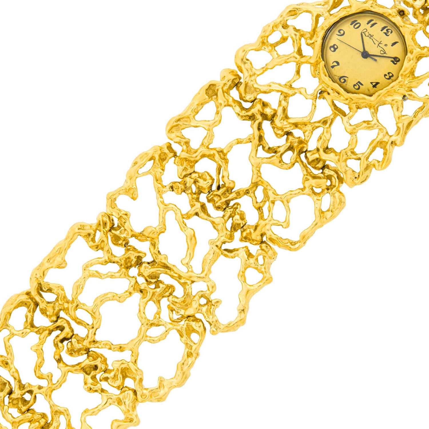 Lot 1104 - Arthur King Wide Gold Bracelet-Watch