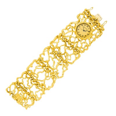 Lot 1104 - Arthur King Wide Gold Bracelet-Watch