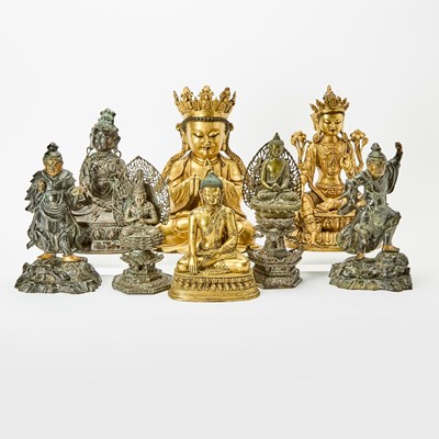 Lot 145 - Group of Eight Sino-Tibetan and Chinese Style Bronze Sculptures