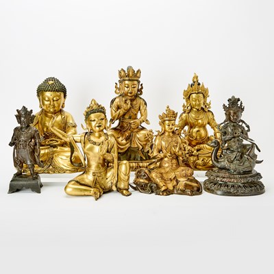 Lot 144 - Group of Seven Sino-Tibetan and Chinese Style Bronze Sculptures