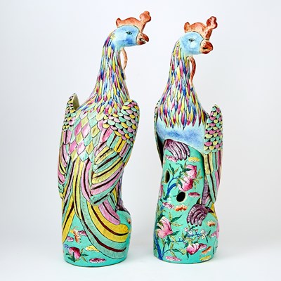 Lot 597 - A Pair of Chinese Enameled Porcelain Phoenix