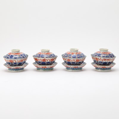 Lot 596 - A Set of Four Chinese Blue and White and Iron-Red-Decorated Porcelain Teacups