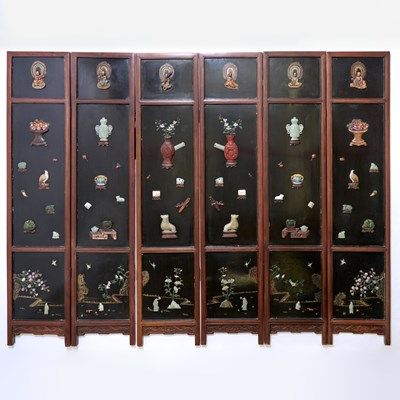 Lot 120 - A Chinese Six-Panel Lacquered Wood Floor Screen