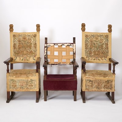 Lot 227 - Pair of Italian Renaissance Parcel Gilt Walnut Armchairs
