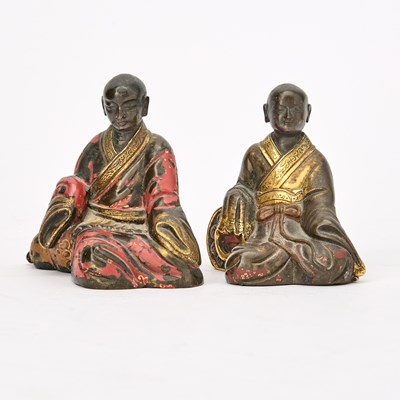 Lot 70 - Two Chinese Cold Painted Bronze Figures of Priests