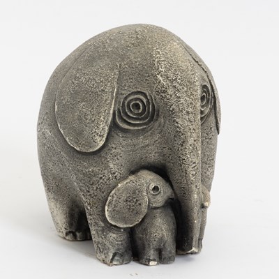 Lot 212 - Painted Composition Elephant and Calf