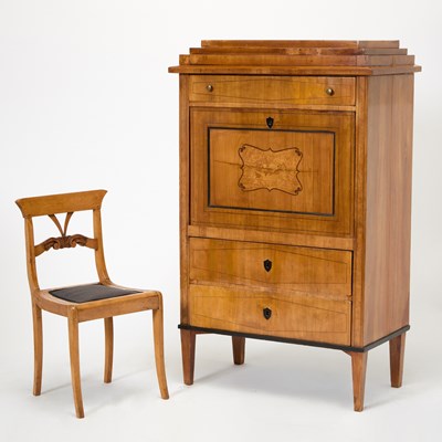Lot 356 - Biedermeier Satinwood and Walnut Fall Front Secretary