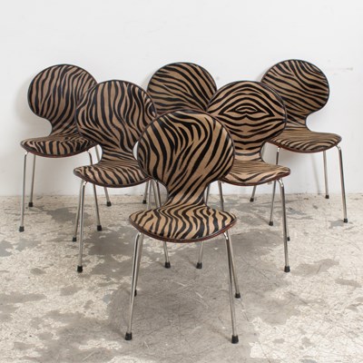 Lot 225 - Set of Six Mid Century Modern Zebra Pattern Side Chairs
