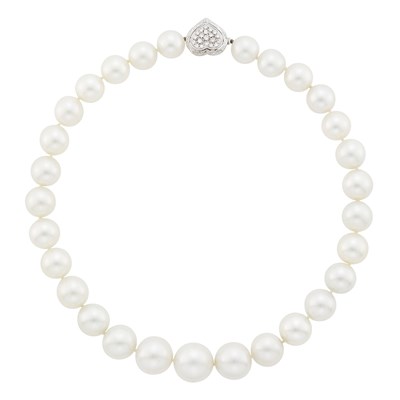 Lot 82 - South Sea Cultured Pearl Necklace with White Gold and Diamond Clasp