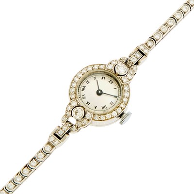 Lot 1120 - Lady's Platinum and Diamond Wristwatch