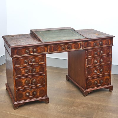 Lot 59 - Early George III Walnut Oystered Veneer Pedestal Desk