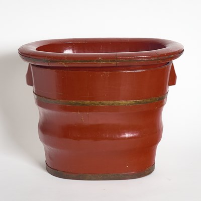 Lot 41 - Chinese Brass Mounted Red-Stained Hardwood Bidet