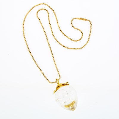 Lot 1048 - Attributed to Steuben Gold and Glass Strawberry Pendant with Chain Necklace