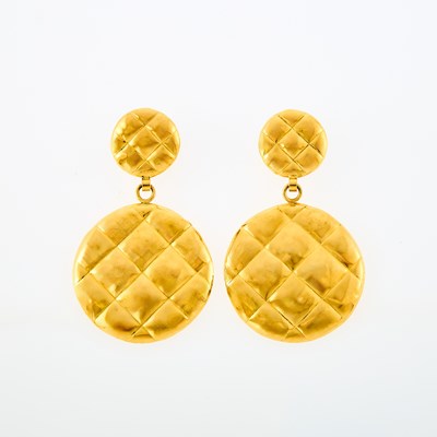 Lot 1128 - Chanel Pair of Quilted Pendant-Earclips
