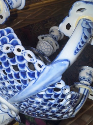 Lot 291 - Pair of Royal Copenhagen Blue Fluted Lace Porcelain Six-Light Candelabra