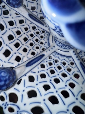 Lot 291 - Pair of Royal Copenhagen Blue Fluted Lace Porcelain Six-Light Candelabra