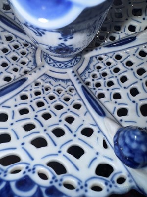 Lot 291 - Pair of Royal Copenhagen Blue Fluted Lace Porcelain Six-Light Candelabra