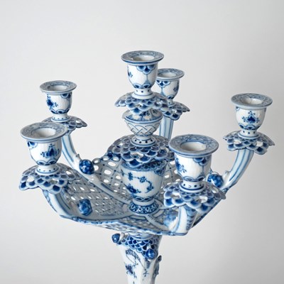 Lot 291 - Pair of Royal Copenhagen Blue Fluted Lace Porcelain Six-Light Candelabra