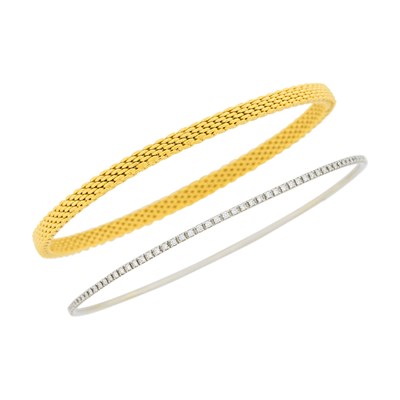 Lot 1023 - Tiffany & Co. White Gold and Diamond Bangle Bracelet and Rose Gold Bangle Bracelet