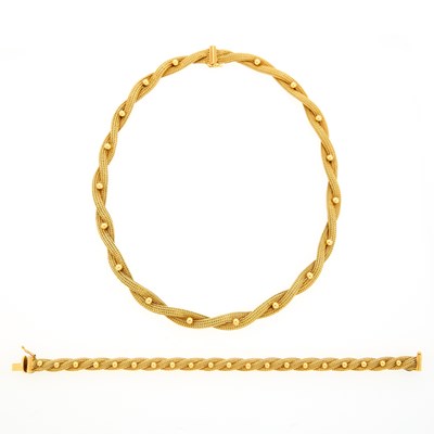 Lot 2039 - Gold Twist Mesh Necklace and Bracelet