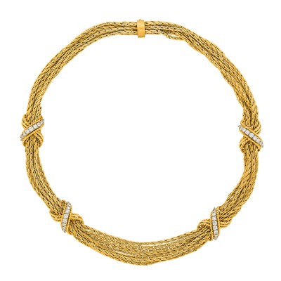 Lot 140 - Seven Strand Gold and Diamond Necklace