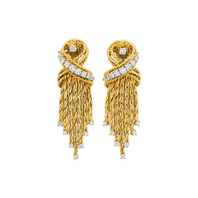 Lot 141 - Pair of Gold and Diamond Fringe Earclips