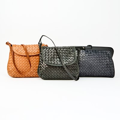 Lot 154 - Bottega Veneta Three Brown, Black and Navy Woven Intrecciato Bags