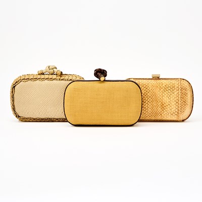 Lot 155 - Bottega Veneta Three Leather, Jute and Snake Skin Clutches
