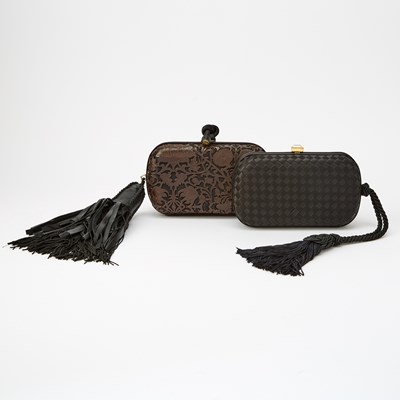 Lot 159 - Bottega Veneta Two Woven Silk and Leather Tassel Clutches