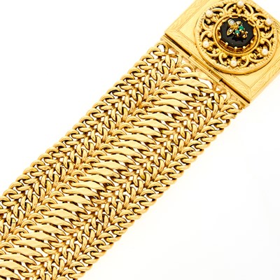 Lot 2103 - Wide Gold Mourning Bracelet
