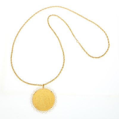 Lot 2235 - Gold Medallion Pendant with Long Chain Necklace