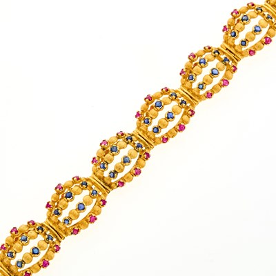 Lot 2199 - Gold, Ruby and Sapphire Bracelet