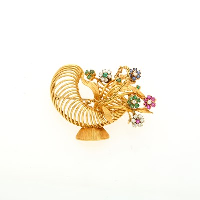 Lot 2202 - Gold and Gem-Set Cornucopia Brooch