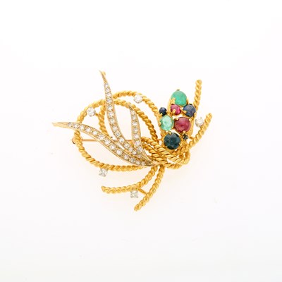 Lot 2209 - Gold, Diamond and Gem-Set Brooch