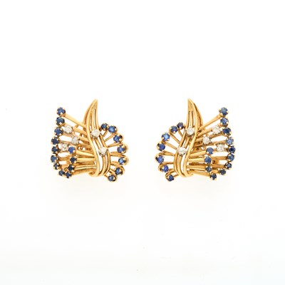Lot 2095 - Pair of Gold, Sapphire and Diamond Earrings