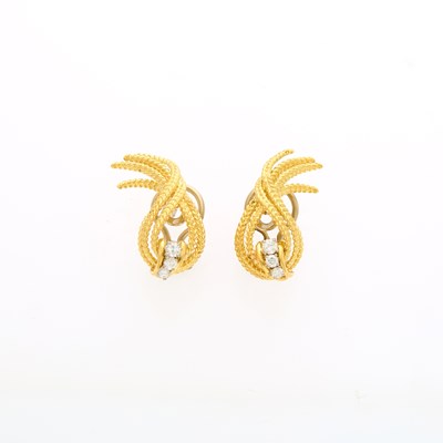 Lot 2201 - Pair of Two-Color Gold and Diamond Earrings