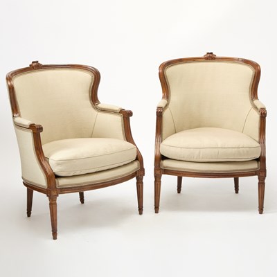 Lot 324 - Pair of Louis XVI Upholstered Walnut Bergères