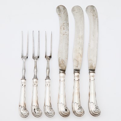 Lot 155 - Georgian Sterling Silver Flatware Service in a Mahogany Knife Box